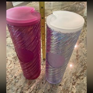 2 STARBUCKS  2022 HOLIDAY IRIDESCENT SWIRL 16 OZ. HOT BEVERAGE TUMBLER CUPS